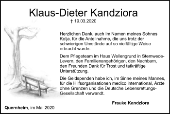 Traueranzeige von Klaus-Dieter Kandziora von SYK