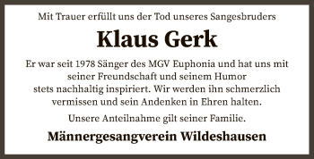 Traueranzeige von Klaus Gerk von SYK