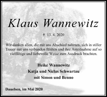 Traueranzeige von Klaus Wannewitz von SYK