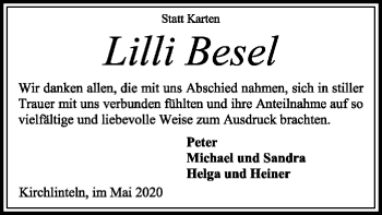 Traueranzeige von Lilli Besel von SYK