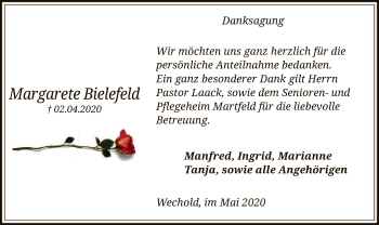 Traueranzeige von Margarete Bielefeld von SYK