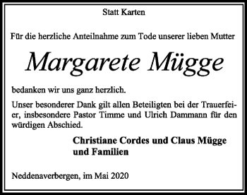 Traueranzeige von Margarete Mügge von SYK