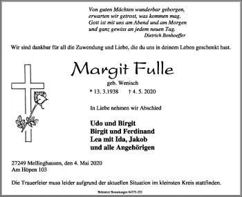 Traueranzeige von Margit Fulle von SYK