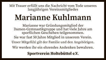 Traueranzeige von Marianne Kuhlmann von SYK