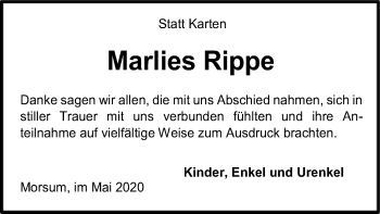 Traueranzeige von Marlies Rippe von SYK