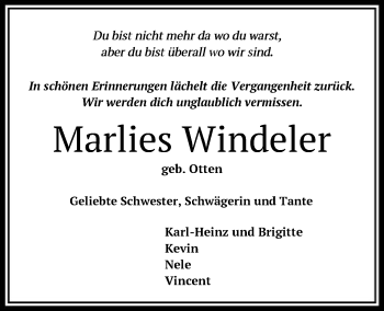 Traueranzeige von Marlies Windeler von SYK