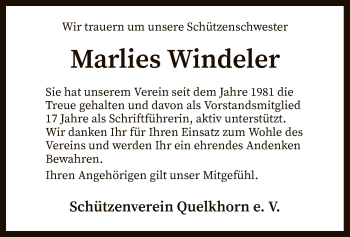 Traueranzeige von Marlies Windeler von SYK