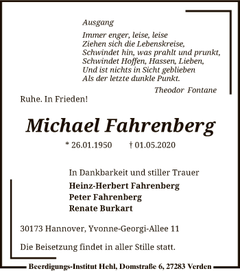 Traueranzeige von Michael Fahrenberg von SYK