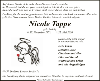 Traueranzeige von Nicole Tappe von SYK