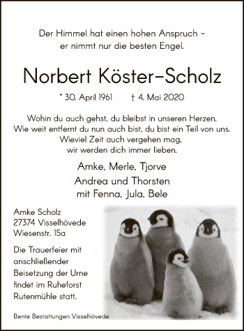 Traueranzeige von Norbert Köster-Scholz von SYK