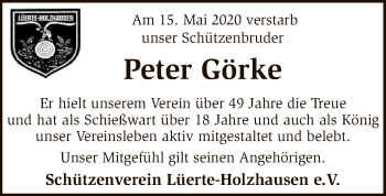 Traueranzeige von Peter Görke von SYK