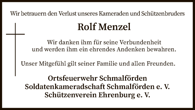  Traueranzeige für Rolf Menzel vom 19.05.2020 aus SYK