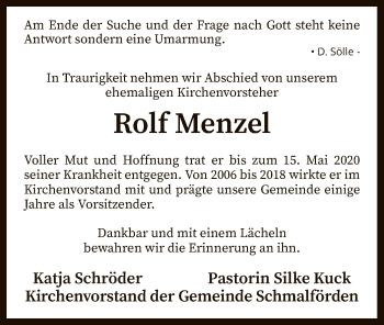 Traueranzeige von Rolf Menzel von SYK