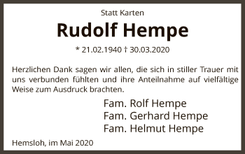 Traueranzeige von Rudolf Hempe von SYK