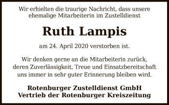 Traueranzeige von Ruth Lampis von SYK
