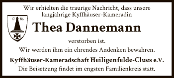 Traueranzeige von Thea Dannemann von SYK