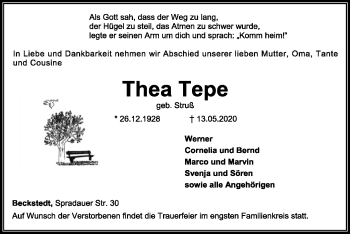 Traueranzeige von Thea Tepe von SYK