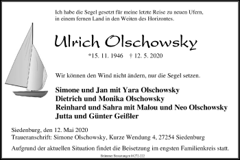 Traueranzeige von Ulrich Olschowsky von SYK