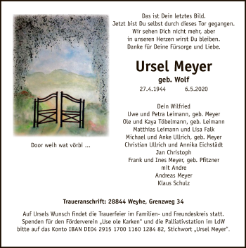 Traueranzeige von Ursel Meyer von SYK