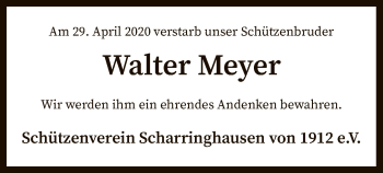 Traueranzeige von Walter Meyer von SYK