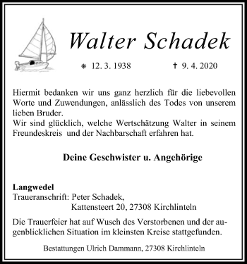 Traueranzeige von Walter Schadek von SYK