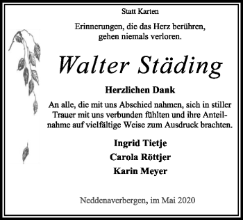 Traueranzeige von Walter Städing von SYK