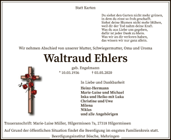 Traueranzeige von Waltraud Ehlers von SYK