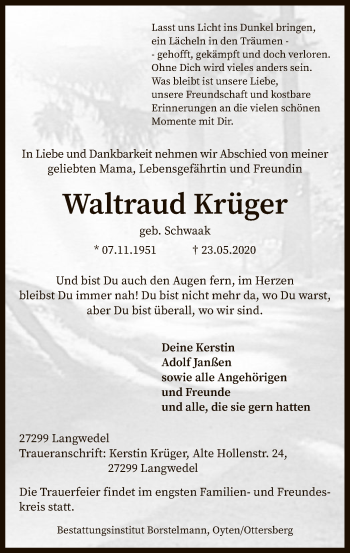 Traueranzeige von Waltraud Krüger von SYK