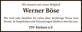 Traueranzeige von Werner Böse von SYK