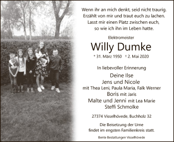 Traueranzeige von Willy Dumke von SYK