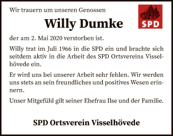 Traueranzeige von Willy Dumke von SYK