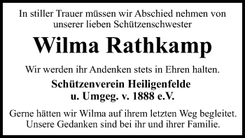 Traueranzeige von Wilma Rathkamp von SYK