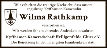 Traueranzeige von Wilma Rathkamp von SYK