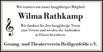 Traueranzeige von Wilma Rathkamp von SYK