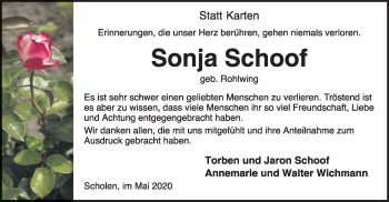 Traueranzeige von Sonja Schoof von SYK