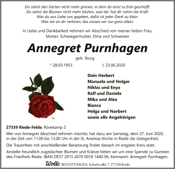 Traueranzeige von Annegret Purnhagen von SYK