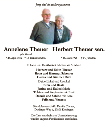 Traueranzeige von Annelene Theuer von SYK
