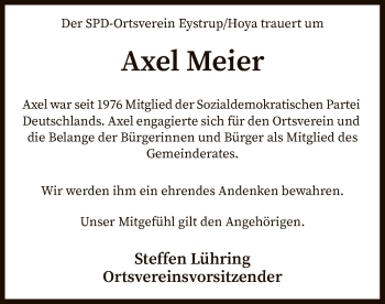 Traueranzeige von Axel Meier von SYK