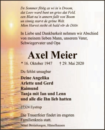 Traueranzeige von Axel Meier von SYK