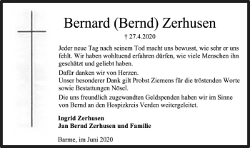 Traueranzeige von Bernard Zerhusen von SYK