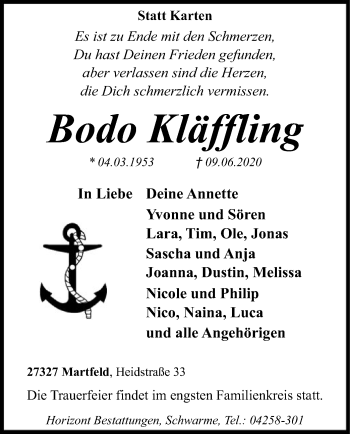 Traueranzeige von Bodo Kläffling von SYK