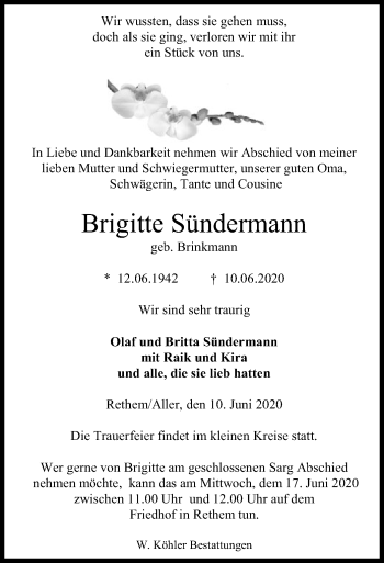 Traueranzeige von Brigitte Sündermann von SYK