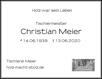 Traueranzeige von Christian Meier von SYK