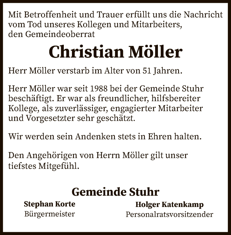  Traueranzeige für Christian Möller vom 20.06.2020 aus SYK