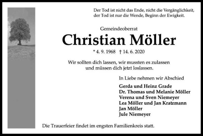  Traueranzeige für Christian Möller vom 20.06.2020 aus SYK