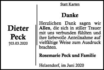 Traueranzeige von Dieter Peck von SYK