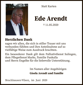 Traueranzeige von Ede Arendt von SYK