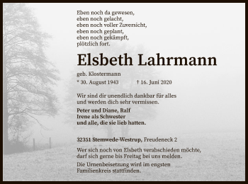 Traueranzeige von Elsbeth Lahrmann von SYK