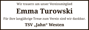 Traueranzeige von Emma Turowski von SYK