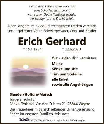 Traueranzeige von Erich Gerhard von SYK